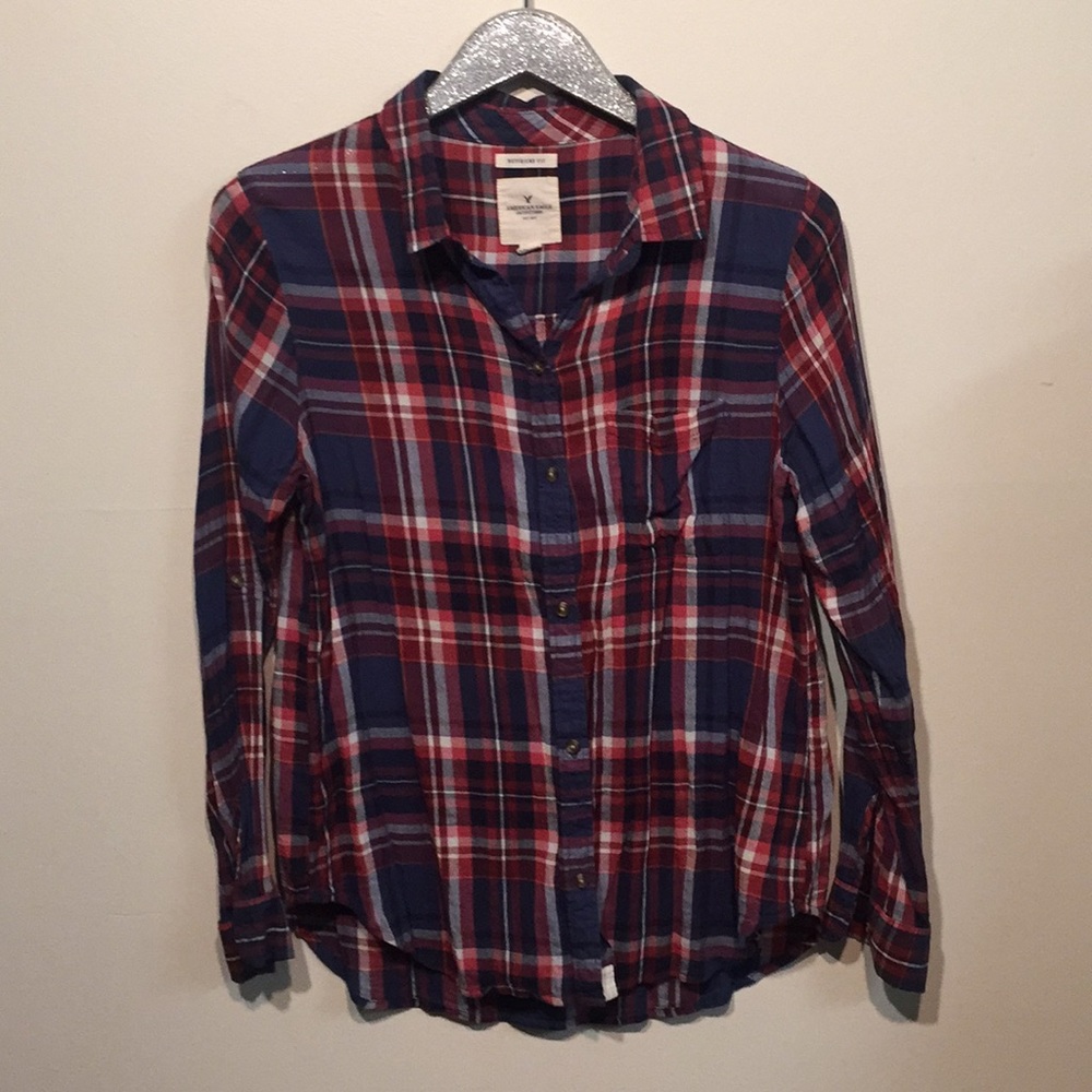 American Eagle Plaid Shirt Boyfriend size L Large
